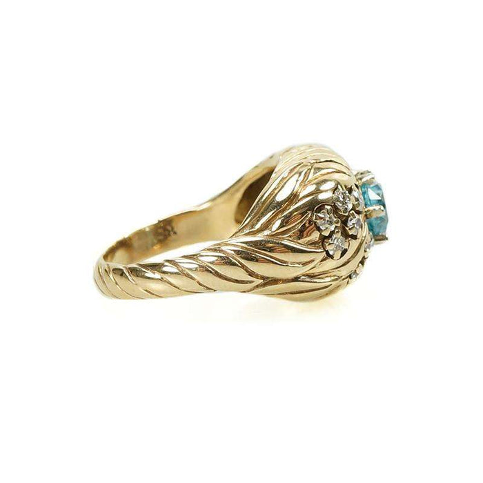 Vintage Naturalistic Diamond and a Sparkling Natural Blue Zircon Ring