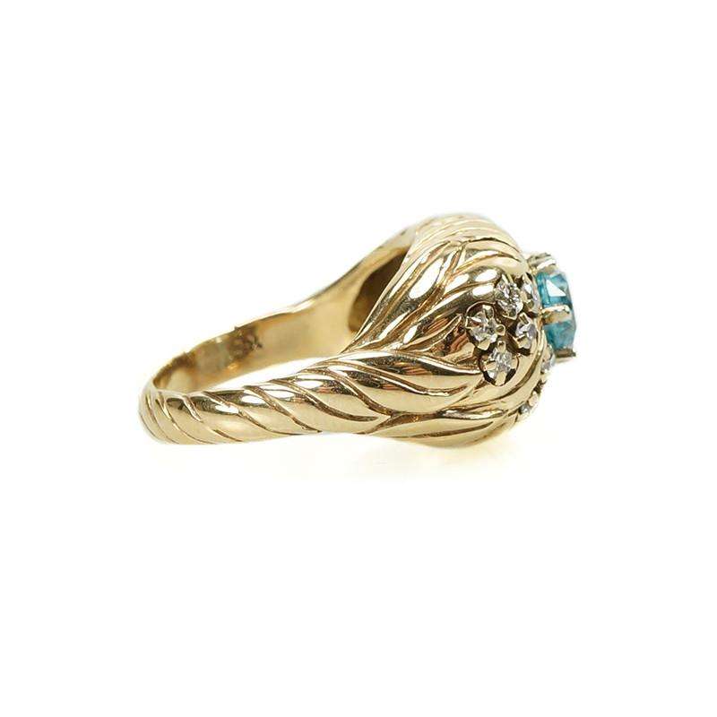 Vintage Naturalistic Diamond and a Sparkling Natural Blue Zircon Ring