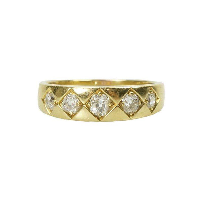 Wide Vintage Yellow Gold Cushion Cut Diamond Band
