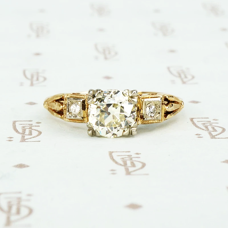 1940's yellow gold 1.27 yellow diamond engagement ring