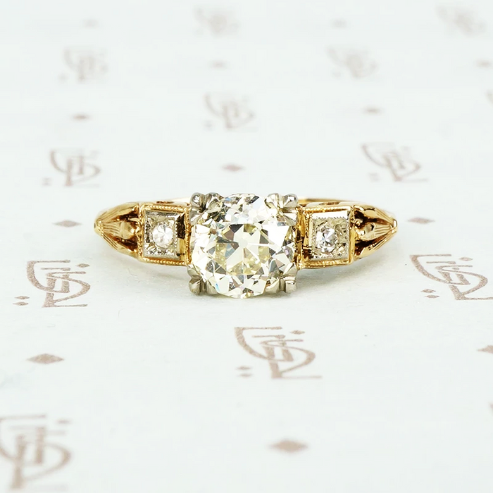1940's yellow gold 1.27 yellow diamond engagement ring