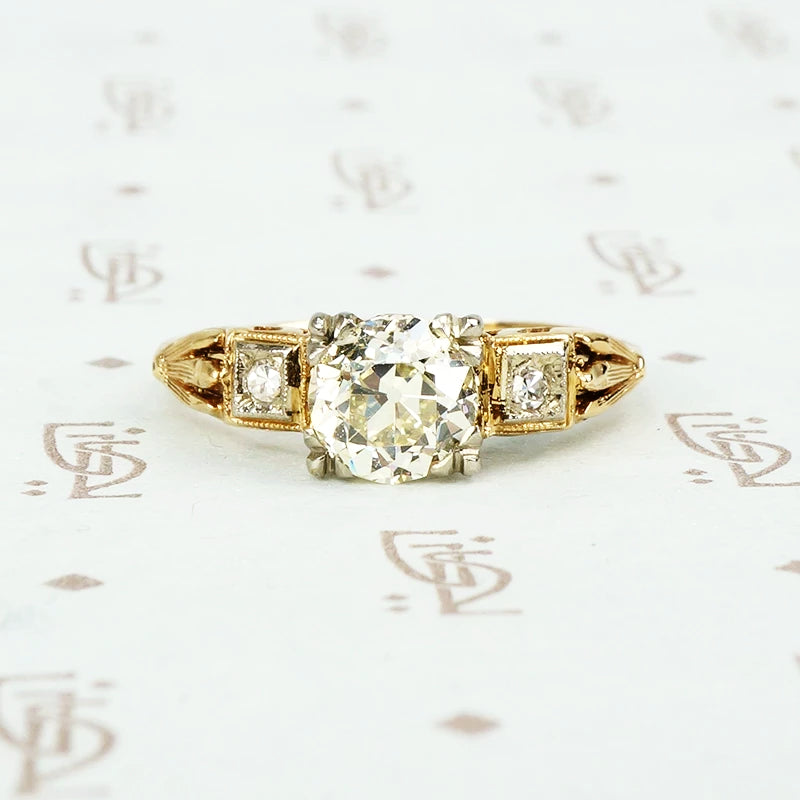 1940's yellow gold 1.27 yellow diamond engagement ring