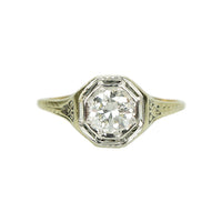 Deco Yellow Gold Filigree Engagement Ring - Gem Set Love