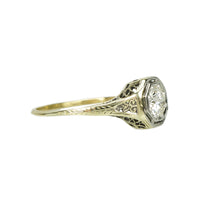 Deco Yellow Gold Filigree Engagement Ring - Gem Set Love