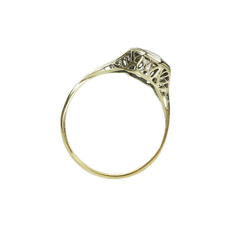 Deco Yellow Gold Filigree Engagement Ring - Gem Set Love