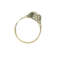 Deco Yellow Gold Filigree Engagement Ring - Gem Set Love