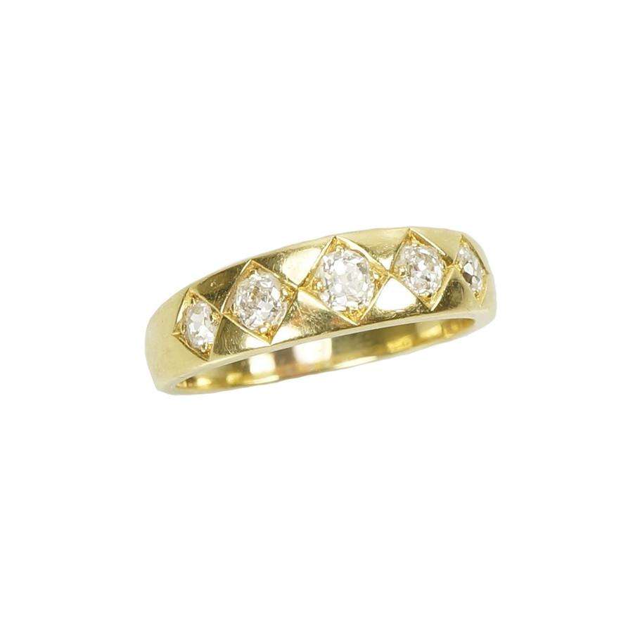 Wide Vintage Yellow Gold Cushion Cut Diamond Band