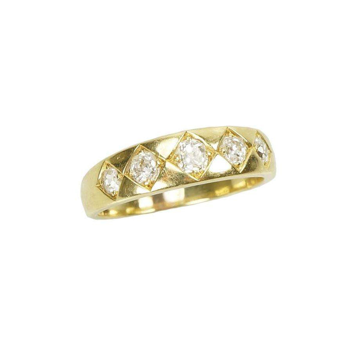 Wide Vintage Yellow Gold Cushion Cut Diamond Band