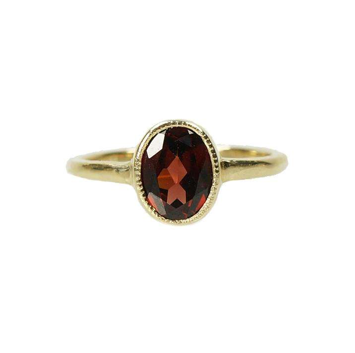 Deep Red Garnet Ring in Recycled Yellow Gold