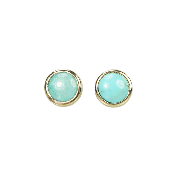 Recycled Yellow Gold and Blue Turquoise Studs - Gem Set Love