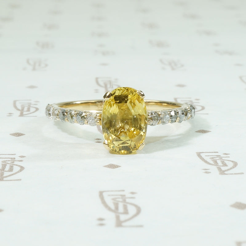 Cushion Cut Yellow Sapphire and Diamond Ring
