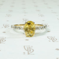 Cushion Cut Yellow Sapphire and Diamond Ring