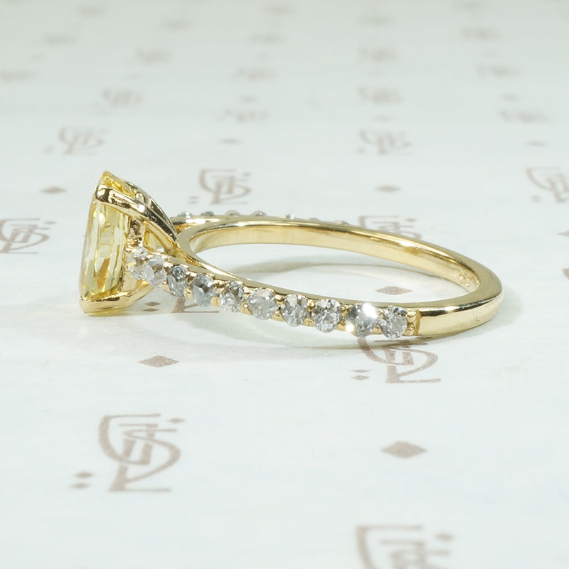 Cushion Cut Yellow Sapphire and Diamond Ring