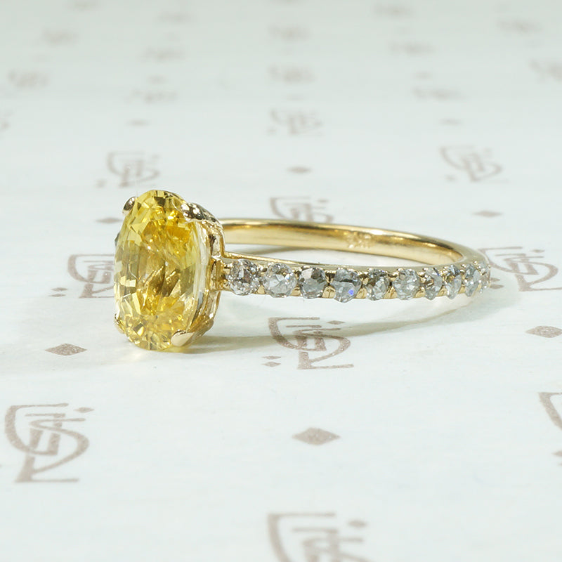 Cushion Cut Yellow Sapphire and Diamond Ring
