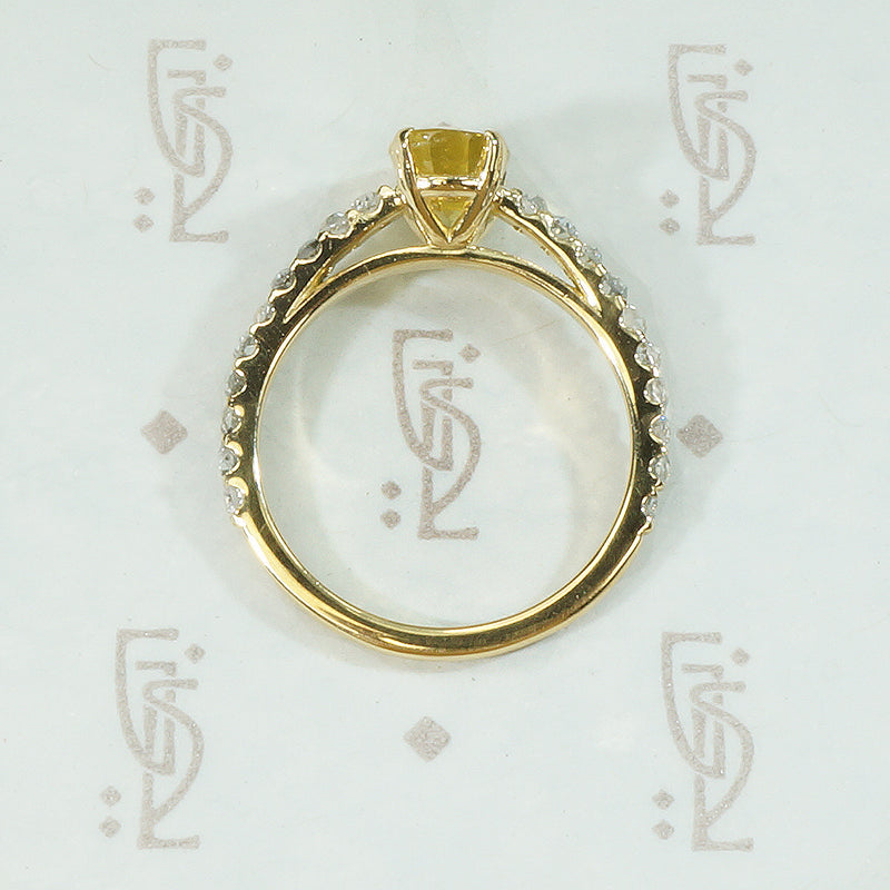 Cushion Cut Yellow Sapphire and Diamond Ring