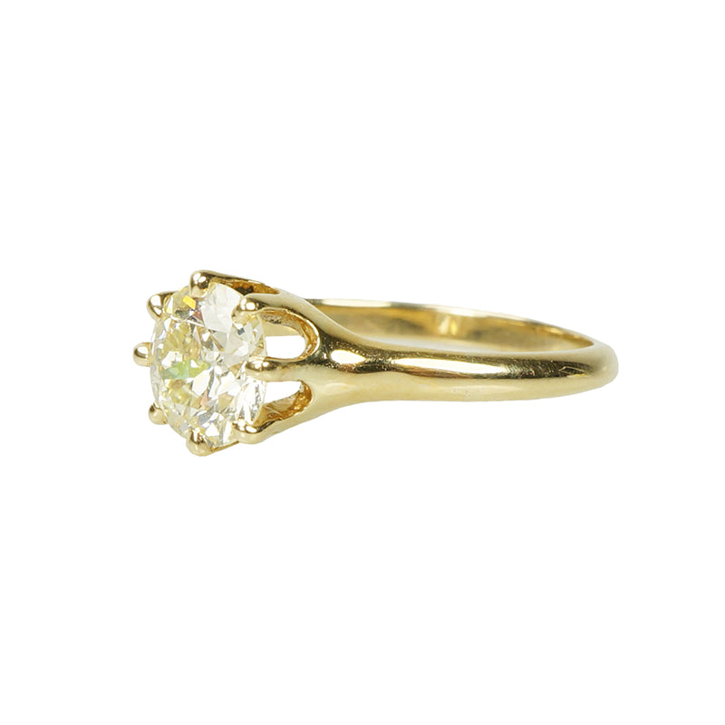 Fancy Light Yellow Old Euro Diamond Engagement Ring