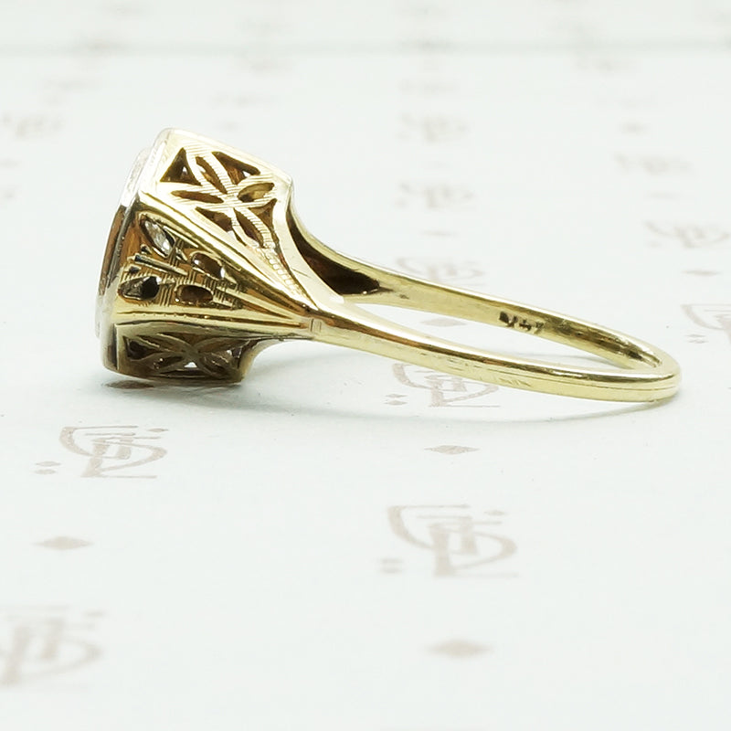 Yellow Gold Filigree Diamond Ring c1920