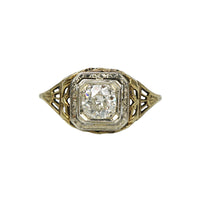 Deco Yellow Gold Filigree Engagement Ring