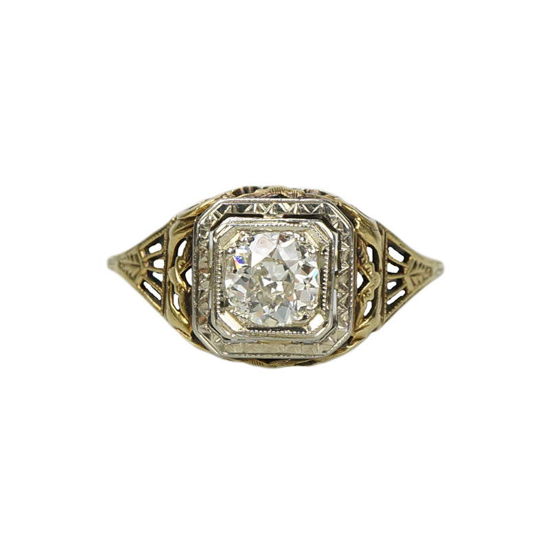 Deco Yellow Gold Filigree Engagement Ring
