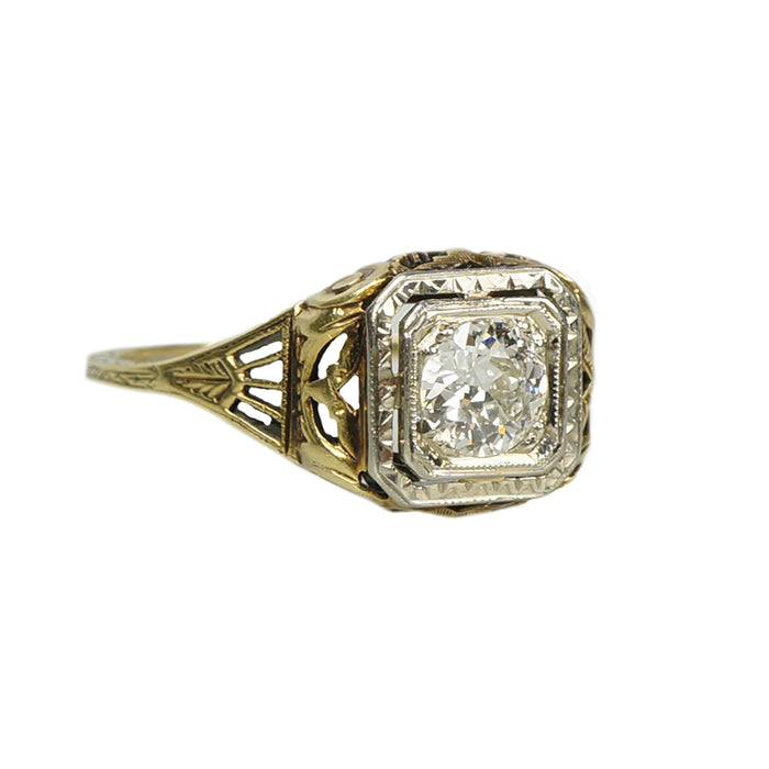 Deco Yellow Gold Filigree Engagement Ring