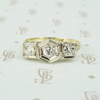yellow gold filigree 3 diamond ring