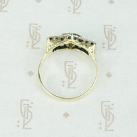 Deco Filigree Yellow Gold Three Diamond Ring