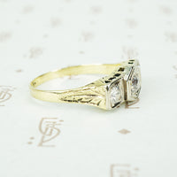 Deco Filigree Yellow Gold Three Diamond Ring