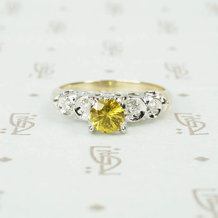 2 tone nos yellow sapphire engagement ring circa 1940