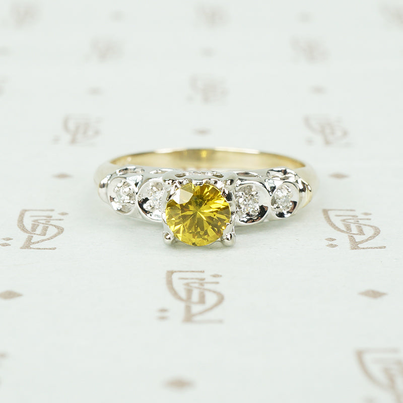 2 tone nos yellow sapphire engagement ring circa 1940