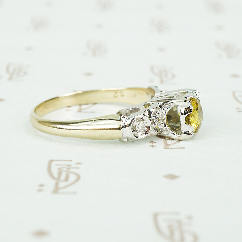 2 tone nos yellow sapphire engagement ring circa 1940