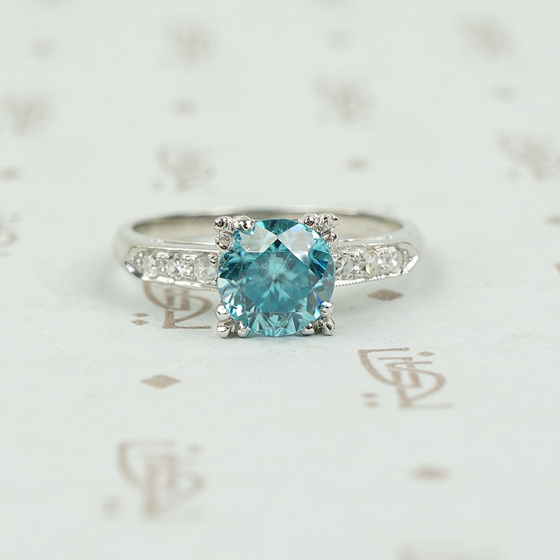 Classic 1940's Platinum Blue Zircon Engagement Ring