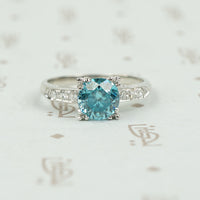 Classic 1940's Platinum Blue Zircon Engagement Ring
