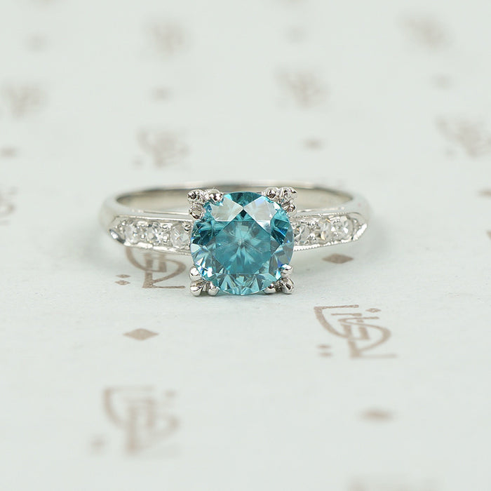 Classic 1940's Platinum Blue Zircon Engagement Ring