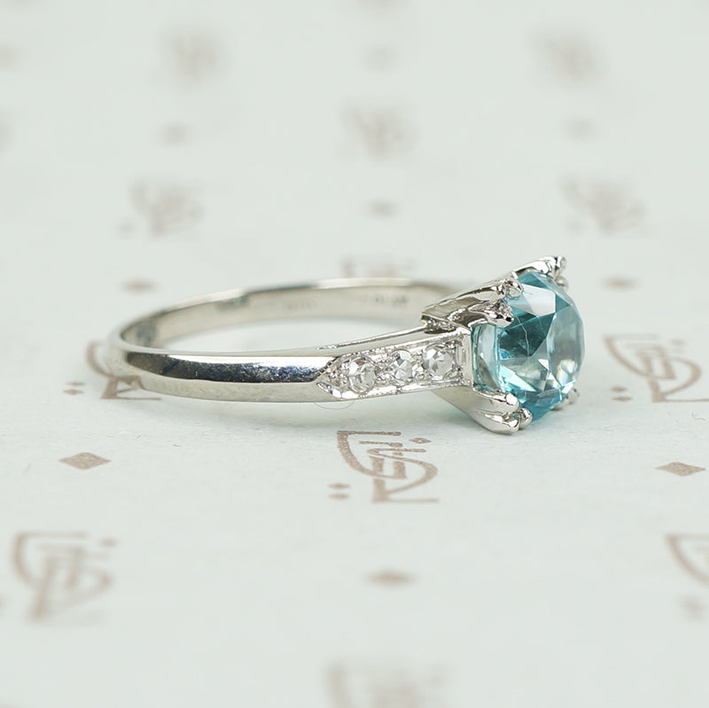 Classic 1940's Platinum Blue Zircon Engagement Ring