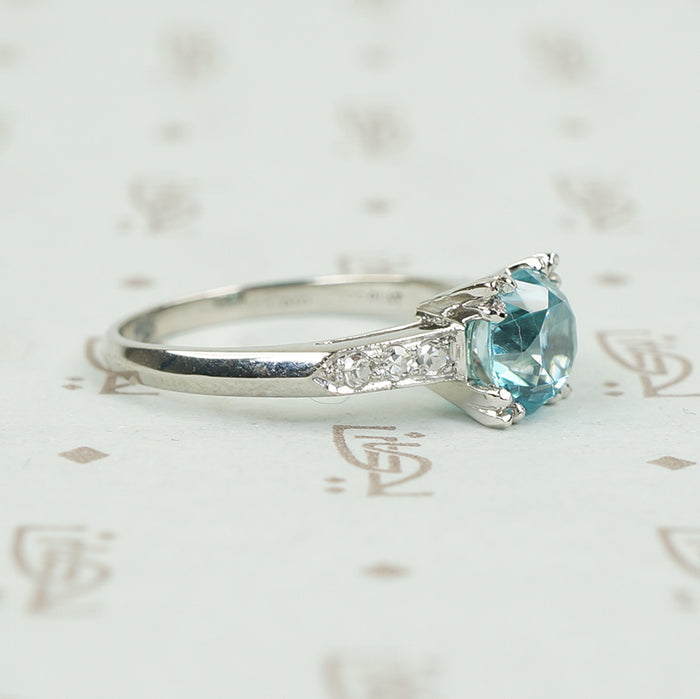 Classic 1940's Platinum Blue Zircon Engagement Ring