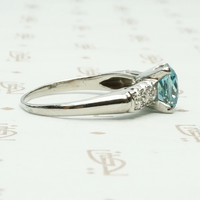 French Cut Blue Zircon and Diamond Engagement Ring