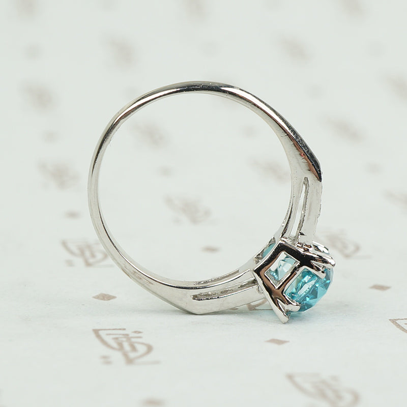 Classic 1940's Platinum Blue Zircon Engagement Ring