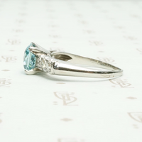 French Cut Blue Zircon and Diamond Engagement Ring