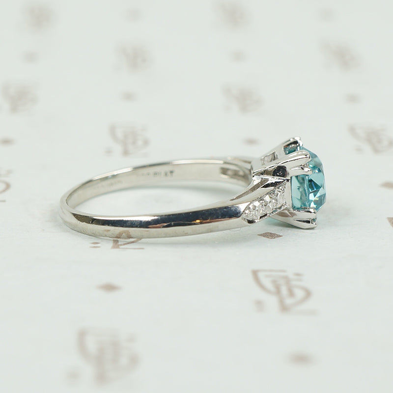 Classic 1940's Platinum Blue Zircon Engagement Ring