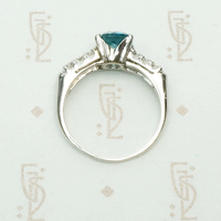 French Cut Blue Zircon and Diamond Engagement Ring