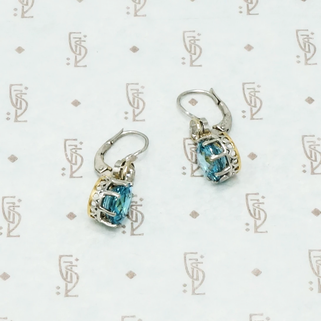 natural blue zircon and omc diamond earrings