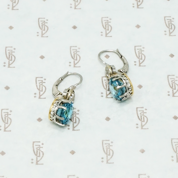 natural blue zircon and omc diamond earrings