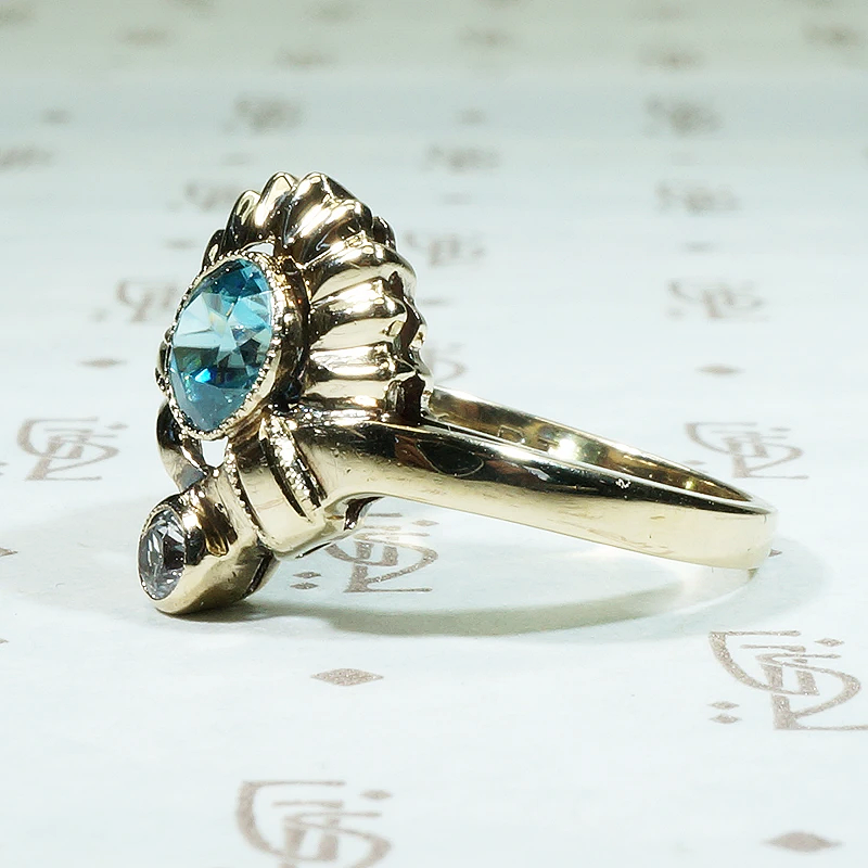 Whimsical Retro Zircon & White Sapphire Ring