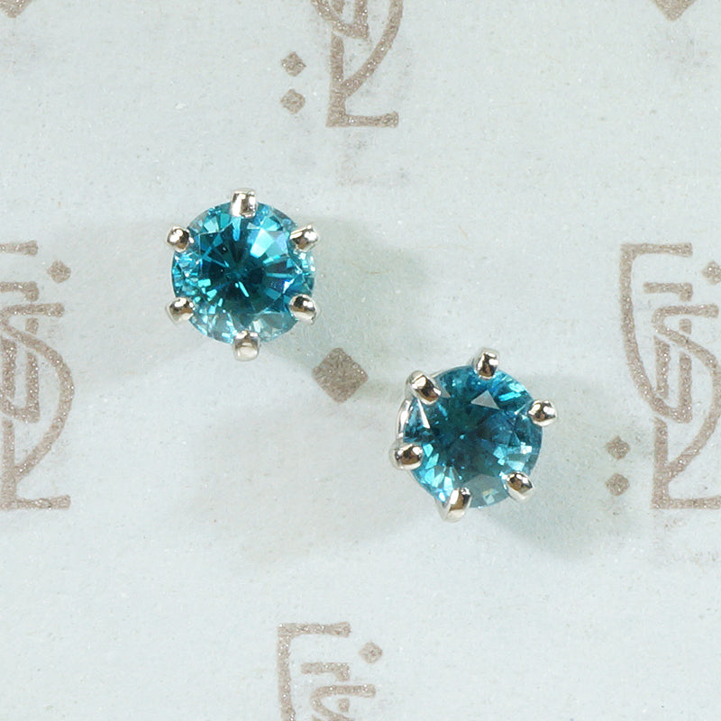 Natural Blue Zircon Platinum Stud Earrings