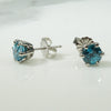 Natural Blue Zircon Platinum Stud Earrings