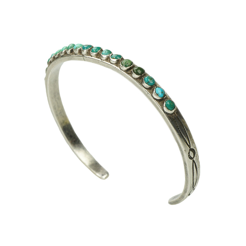Vintage Silver and Turquoise Thin Zuni Cuff